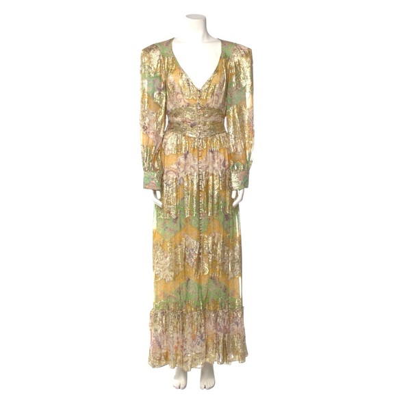 Hemant & Nandita Kalon Ruched Metallic Boho Maxi Dress Small Wedding Guest - Picture 1 of 12